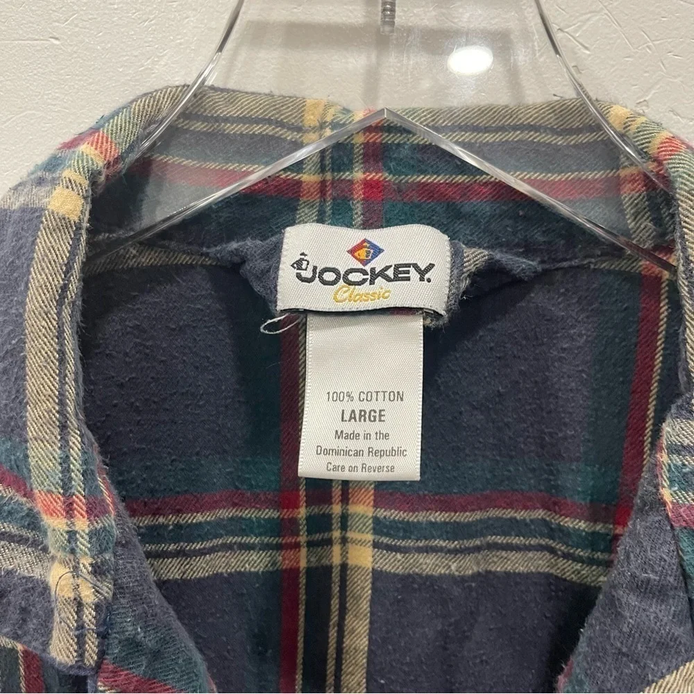 Jockey Classic Flannel Plaid Button Up Shirt Cotton Large